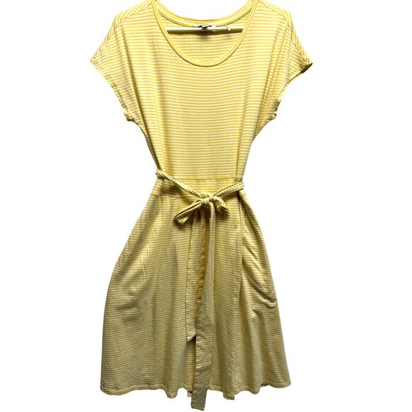 Toad and Co Dress Women Large Wrap Tie Waist Yellow Stripe Pockets - Picture 1 of 11